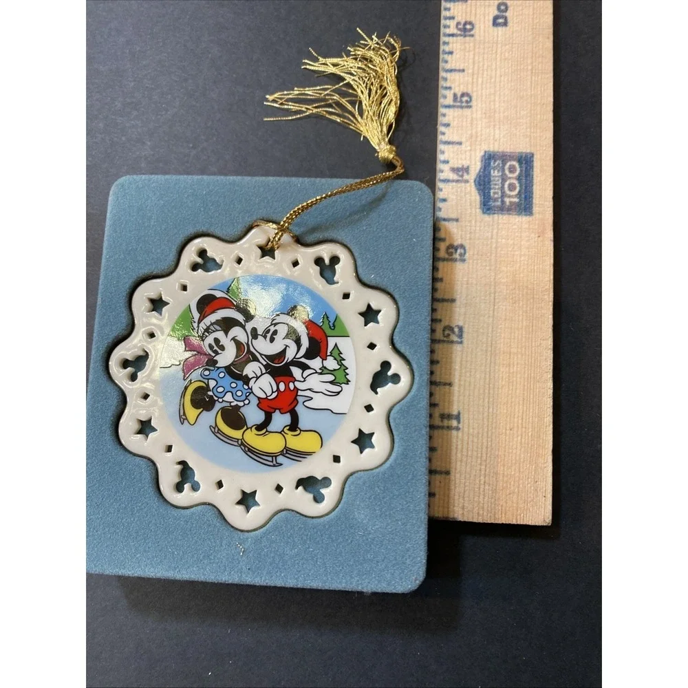 Lenox Disney Mickey and Minnie Mouse Skating Christmas Ornament Original Box Vtg